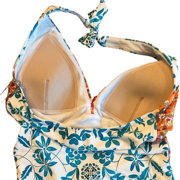 Johnny Was Floral Ellyo Twist Front One-Piece Swimsuit Teal Orange XS - Picture 8 of 13